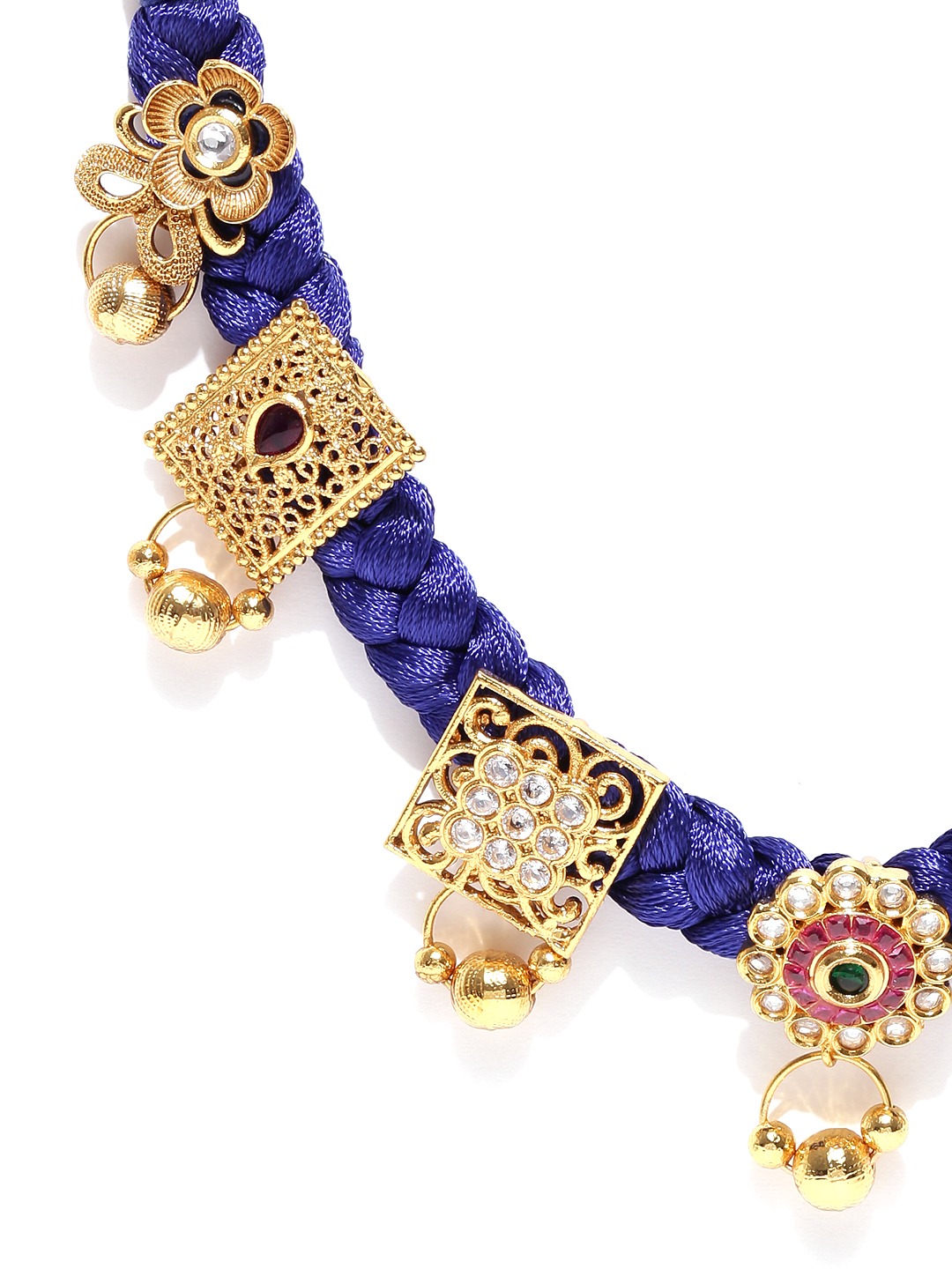 YouBella Navy  Gold-Toned Stone-Studded Braided Jewellery Set